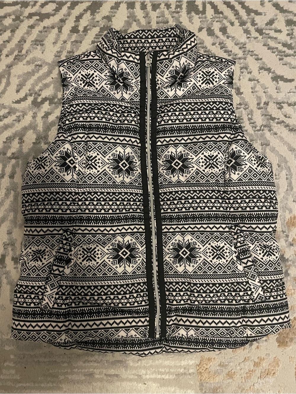 Lands' End Fair Isle Goose Down Puffer Vest Womens Large Snowflake Pattern